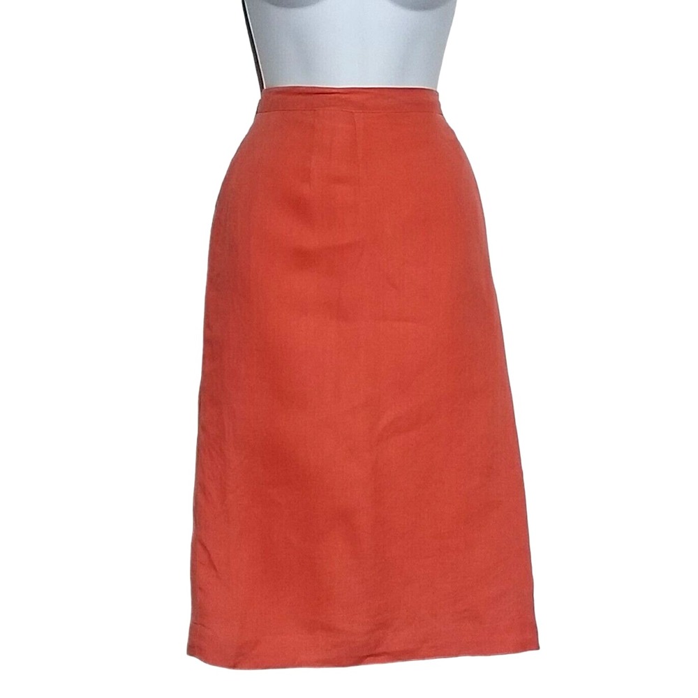 Jennifer Moore Linen Skirt Womens Plus 20W Peach Lined Midi Pencil Back Split